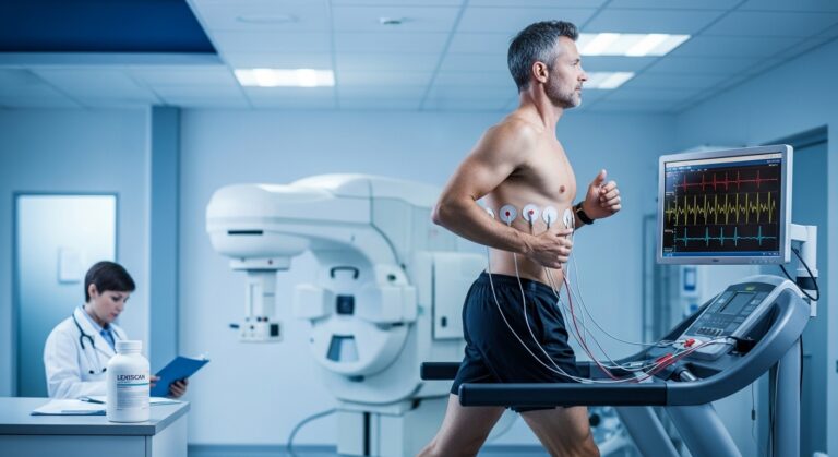 A man is performing Stress test on Treadmill