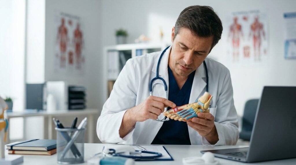 Doctor examining foot model