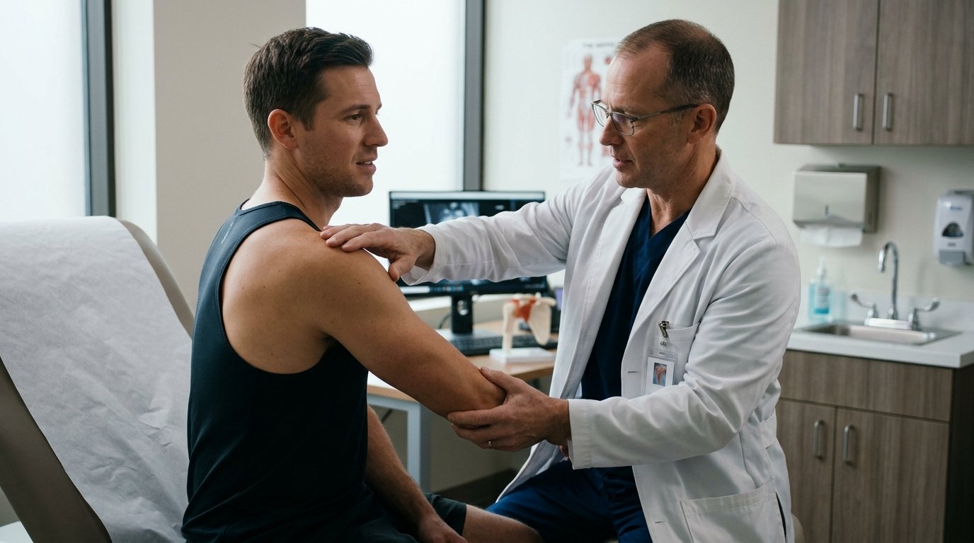 Doctor examining patient shoulder