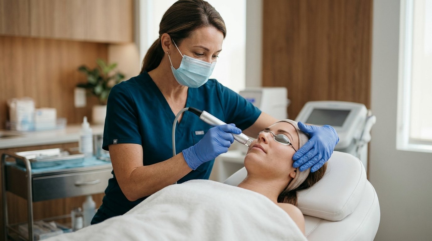 Doctor performing skin treatment