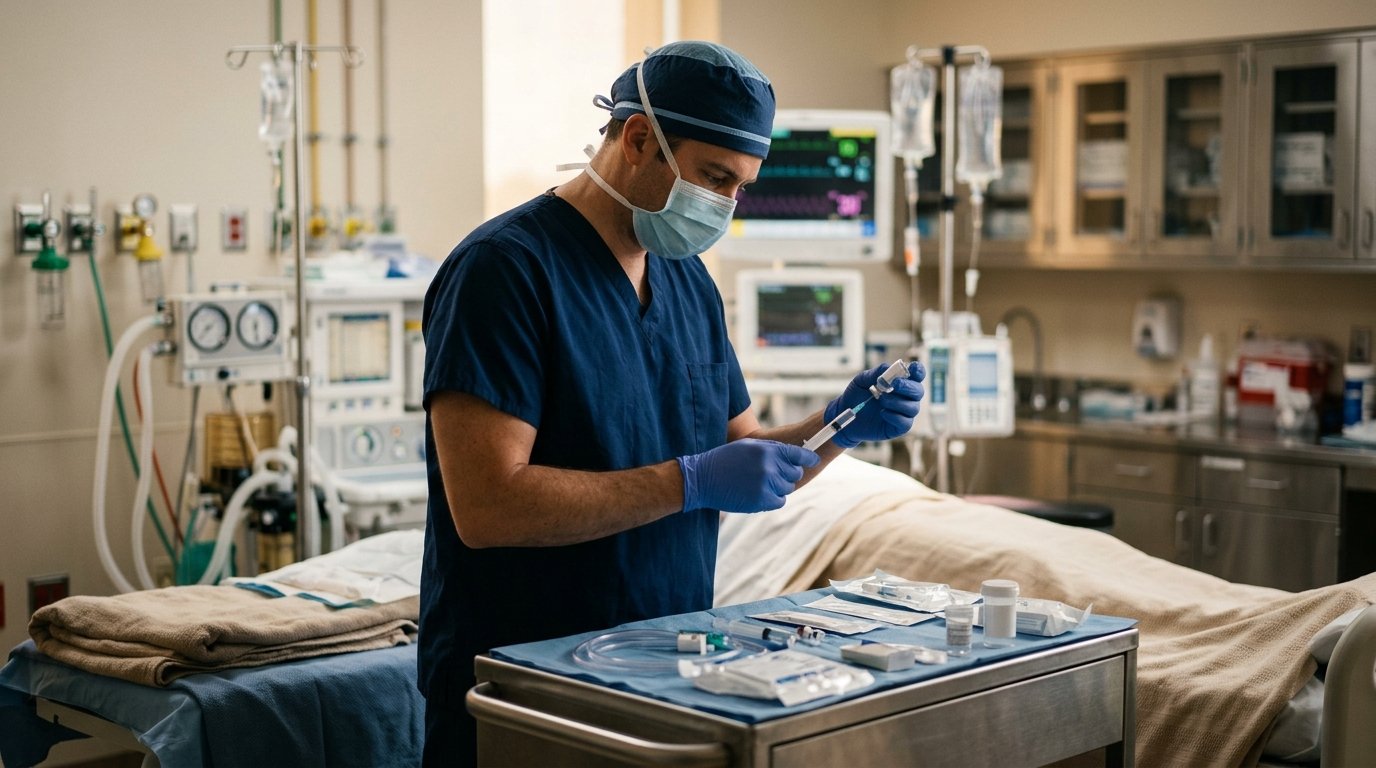 Doctor preparing medical equipment