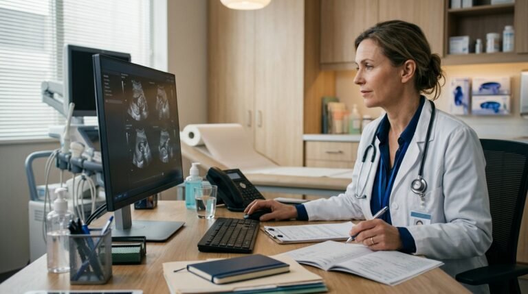 Female medical specialist review