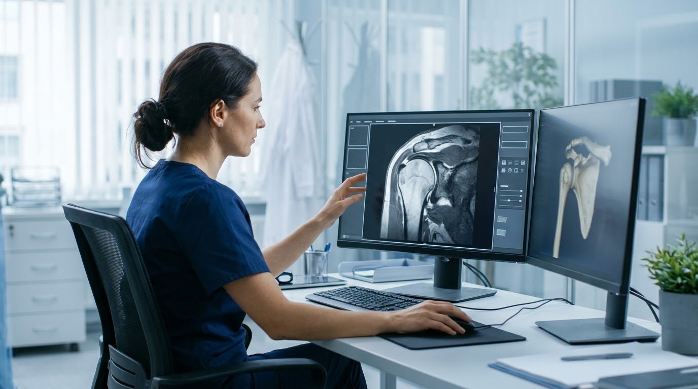 Medical professional reviewing Shoulder MRI