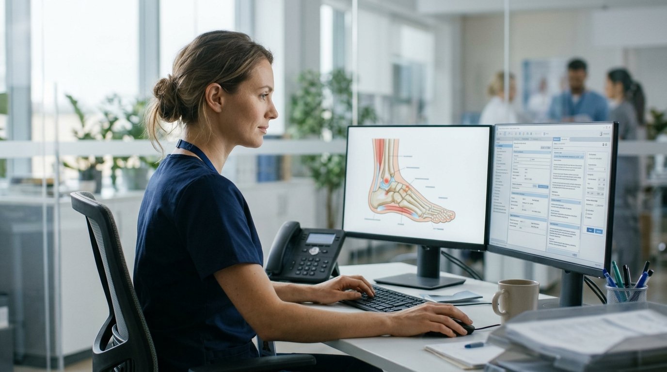 Woman Analyzing the Foot Skeleton